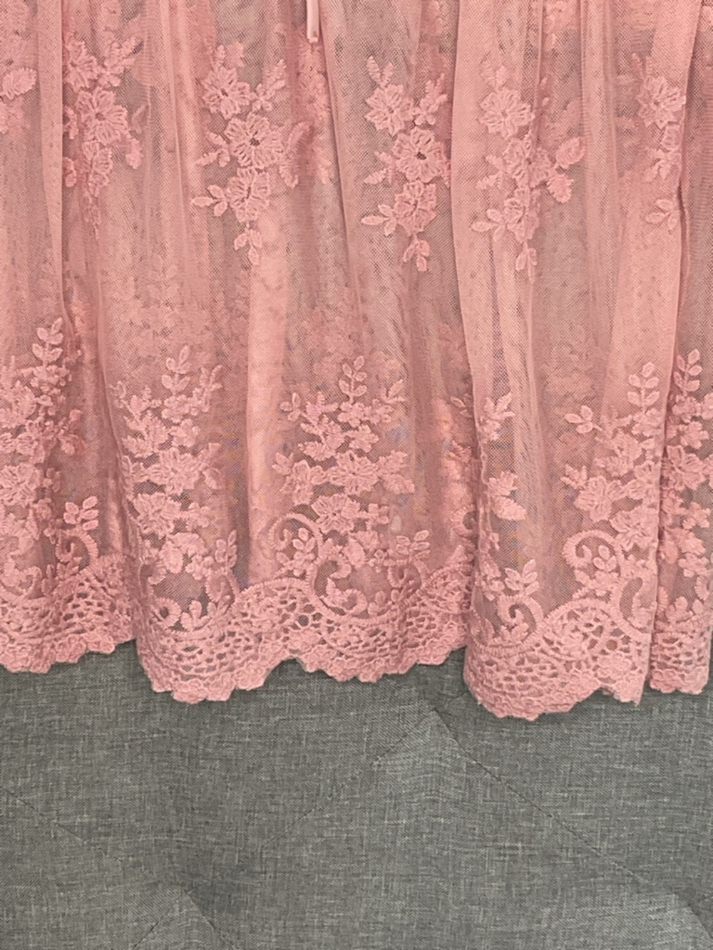 Sheer Pink Lace Babydoll Top Bell Sleeve Boho Blouse Medium - Picture 8 of 8